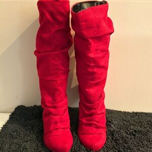 Very stylish red calf high fall or winter boots